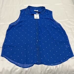 Liz Claiborne Blue Sheer Diamonds Button Blouse Top Shirt 3X NWT